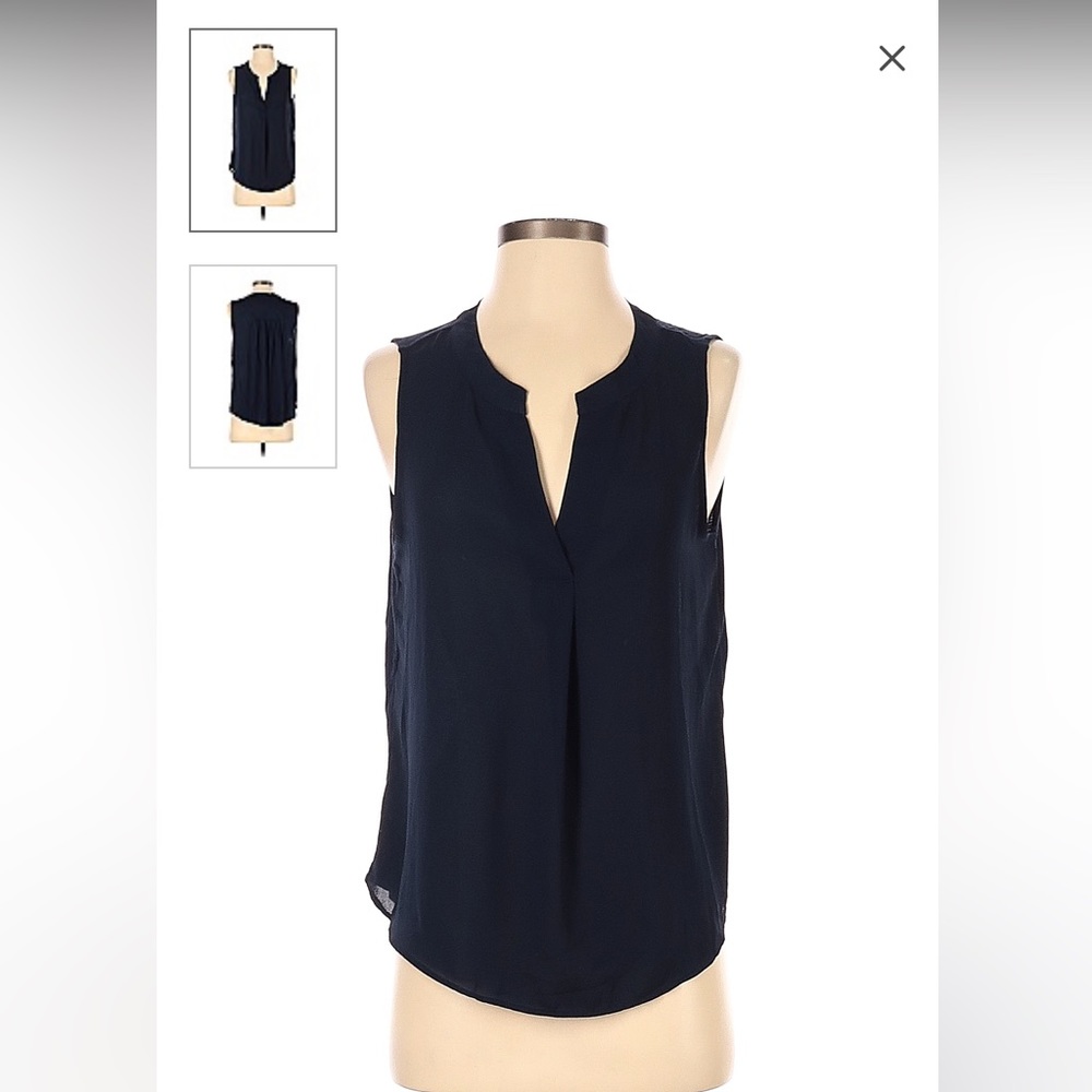 Ann Taylor loft navy shirt tank top blouse with pockets button down sleeveless
